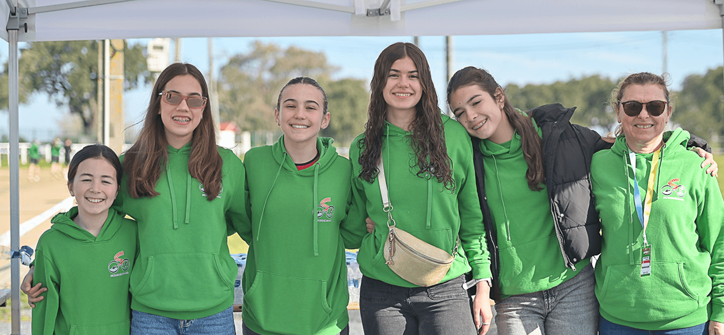 Triathlon volunteers gathered at an event